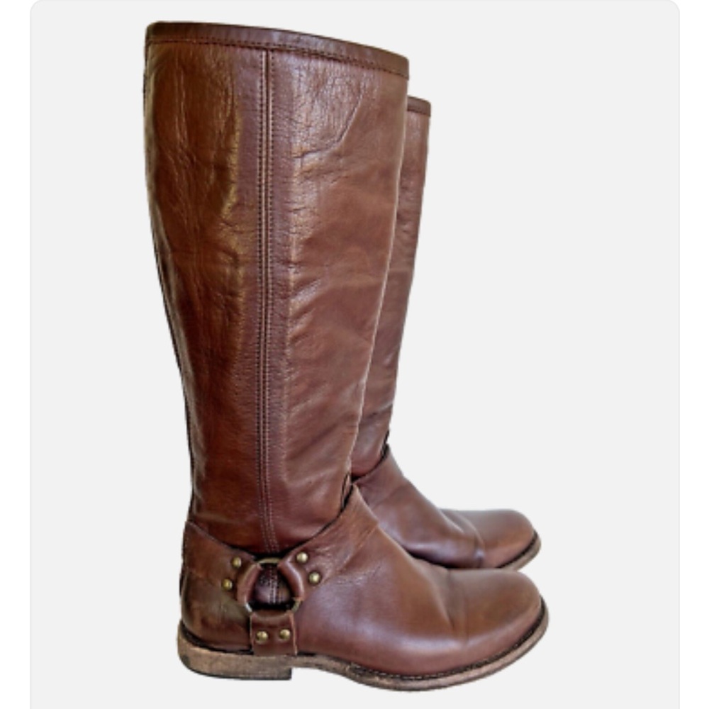 Brown Leather Frye Phillip Harness Tall Boots 8.5